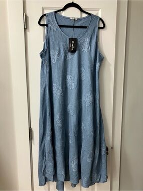 Ella Light Blue Sleeveless Embroidered Midi Dress